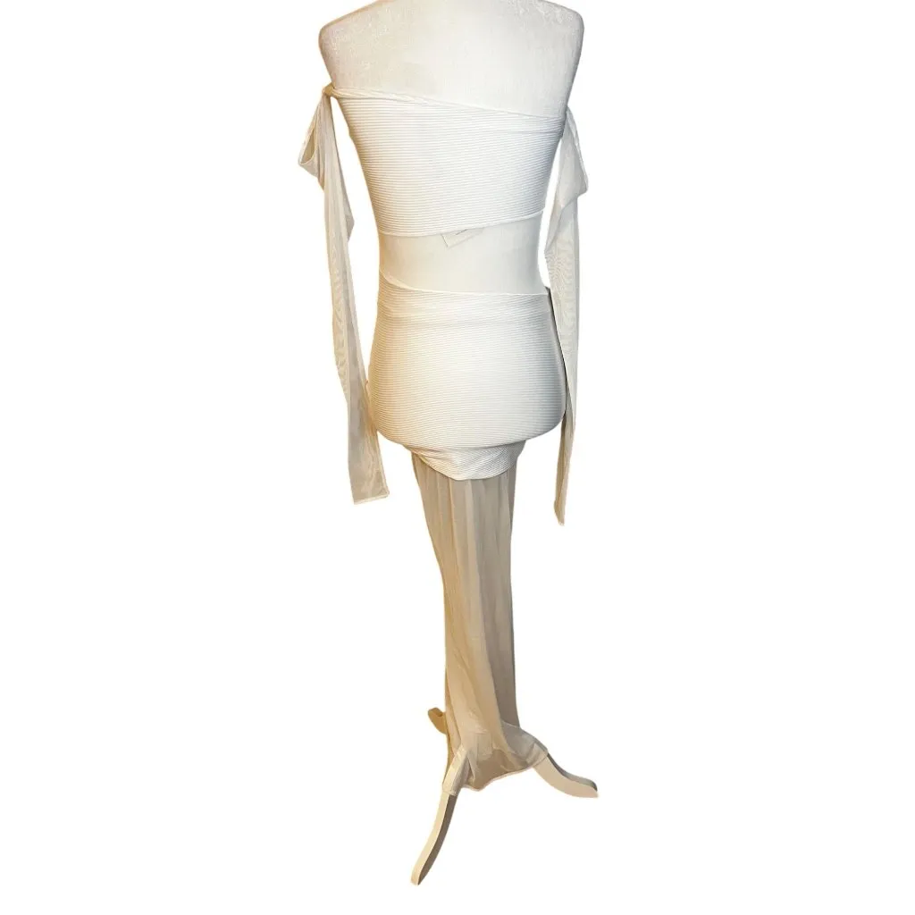 Lama Jouni Long Sleeve Cut Out Mesh Dress in White XX - Image 8