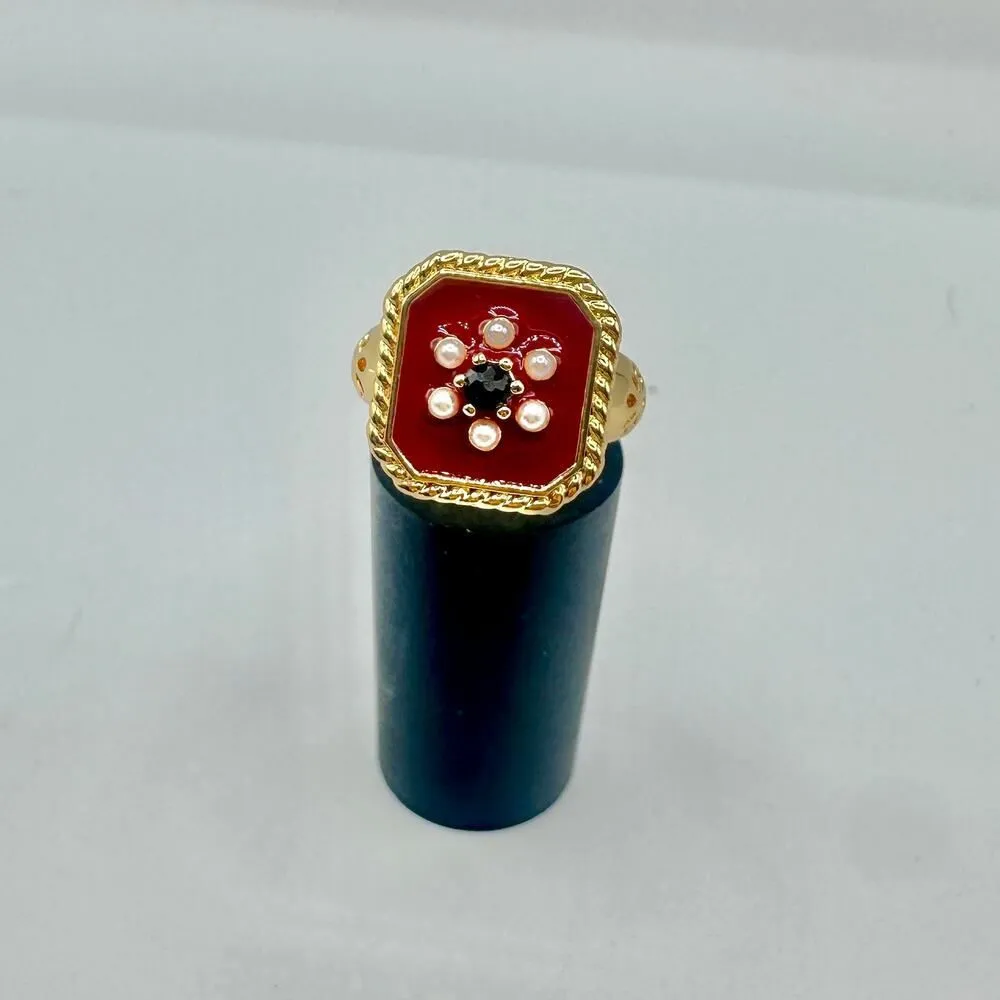 18K Retro Pearl Flower Ring - Image 3
