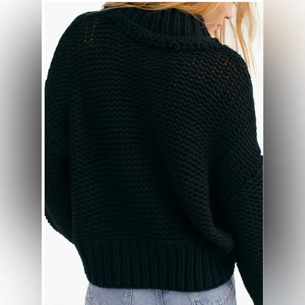 Free People My Only Sunshine Sweater Chunky Knit Turtleneck Oversize Black S EUC - Image 2
