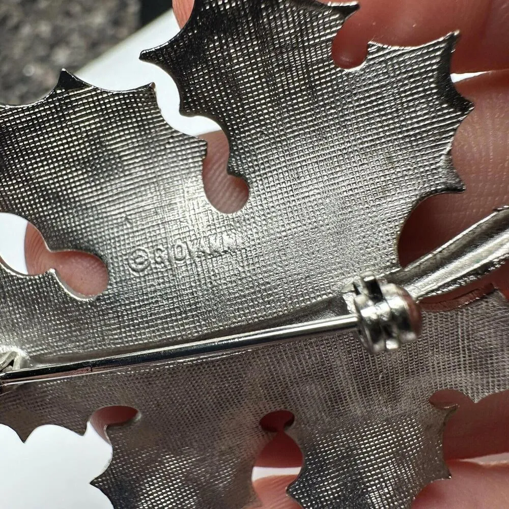 Vintage Giovanni Textured Leaf Silver Tone Signed Brooch Pin Fall / Autumn - Image 8