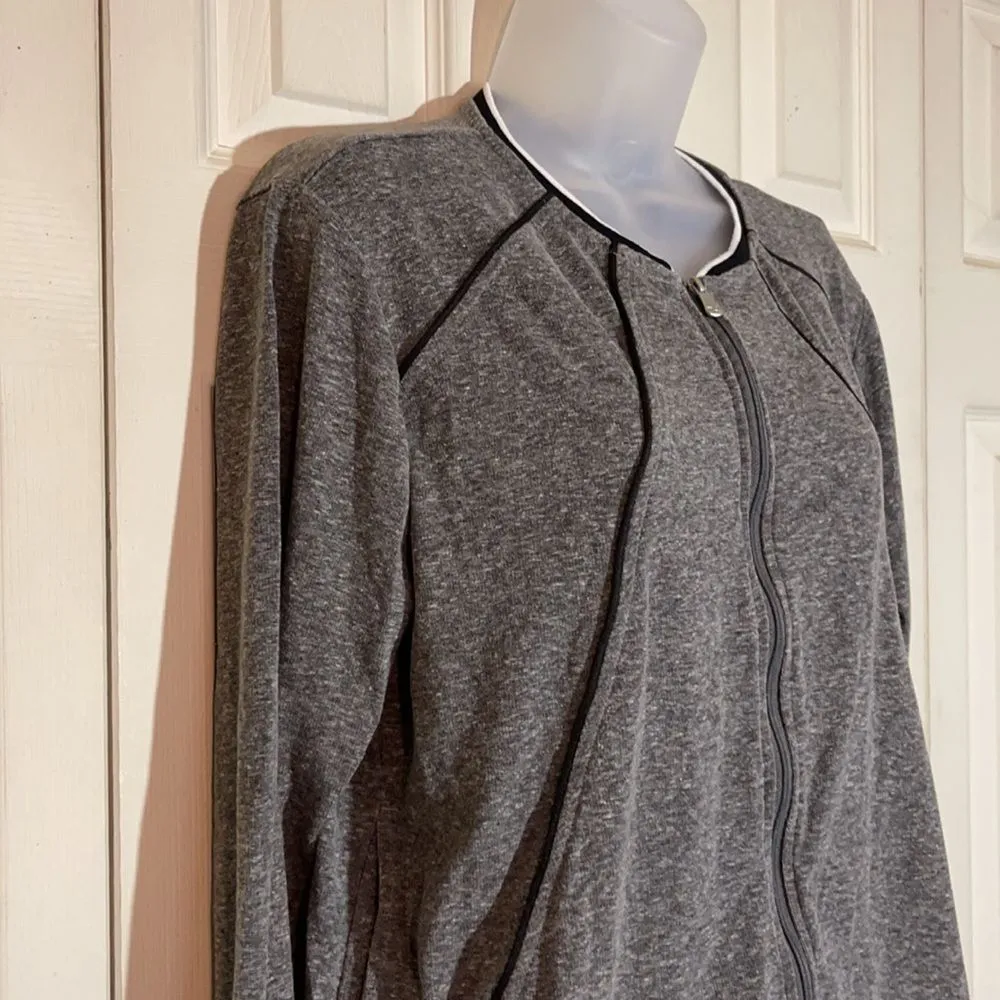 Danskin Cropped Gray Active Bomber Jacket/Sweatshirt Zip Front Size Large - Image 7