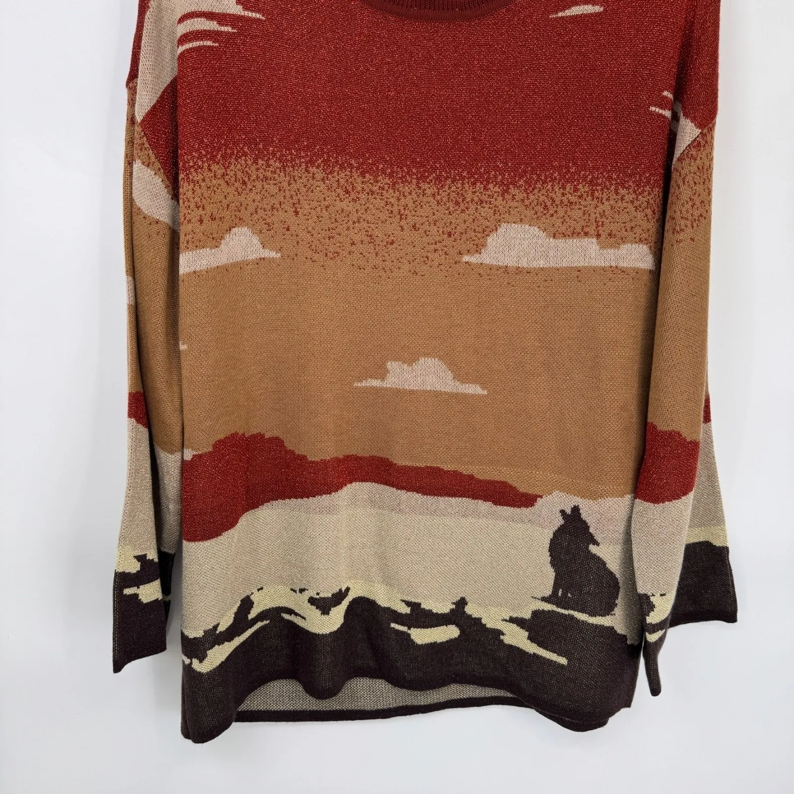Cotton & Rye Sweater Womens L Metallic Orange Tan Coyote Southwest Print Acrylic Size L - Image 3