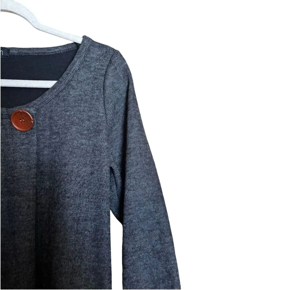 Papillon Tunic Top Womens Medium Gray Stretch Pockets Short Sleeve Blouse - Image 3