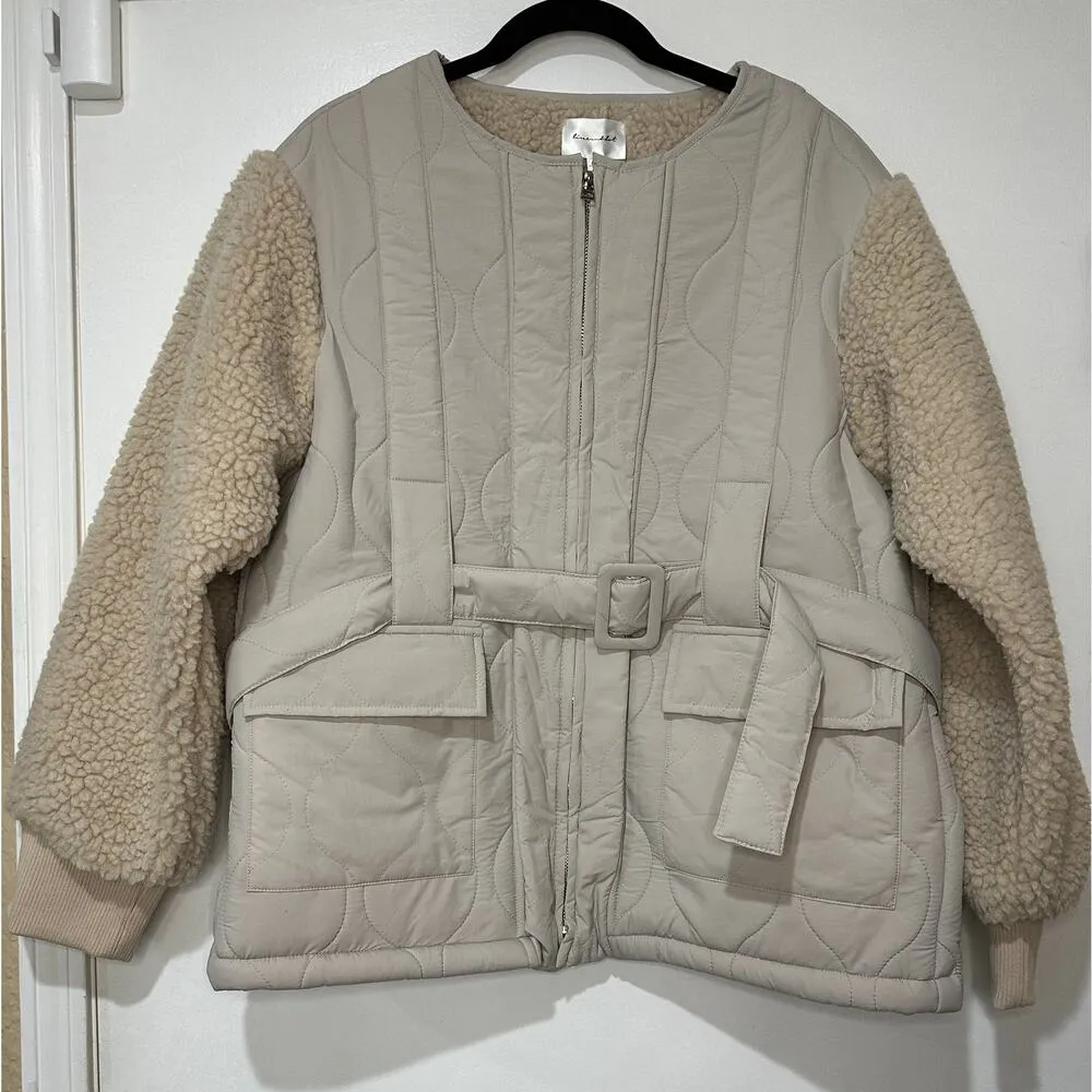 Line + Dot Milan Padded Sherpa Jacket Neutral/Cream Medium NWT Urban Outfitters - Image 2