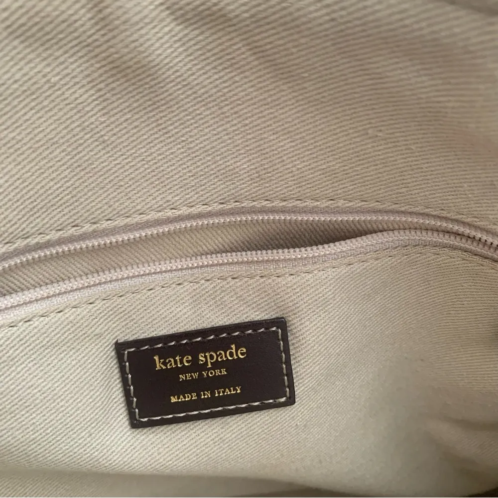 Kate Spade Blue & Brown Vertical Striped Canvas Satchel - Image 5