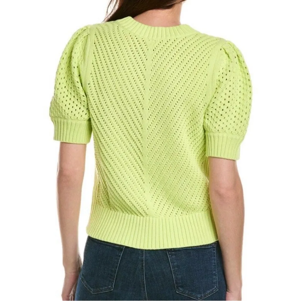 NWT Cabi Beaming Sweater Sz Small Lemon Lime Green Puff Sleeve Crochet Knit Top - Image 4