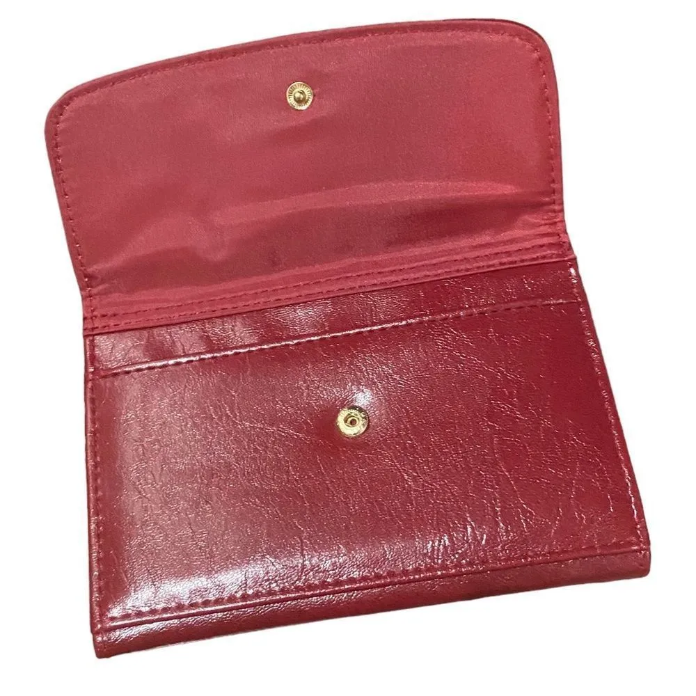 Time and Tru Frame Flap Wallet Burgundy Vinyl ID Window Card Slots Red - Image 3