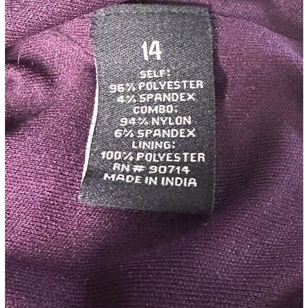 MSK Purple Illusion Keyhole Lace Faux Wrap Long Formal Gown Dress 14 Stretch NEW - Image 13