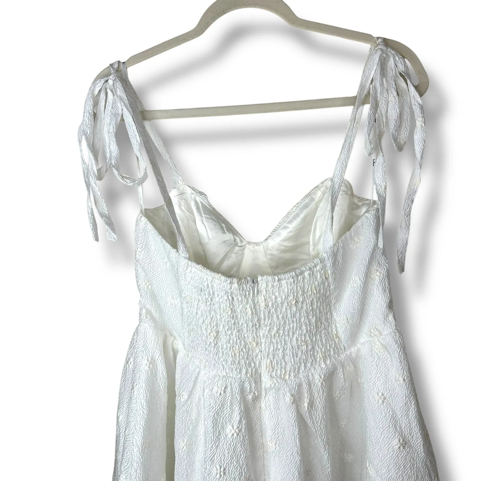 Lulus NWOT Exceedingly Dreamy White Textured Woven Floral Tie-Strap Midi Dress - Image 10