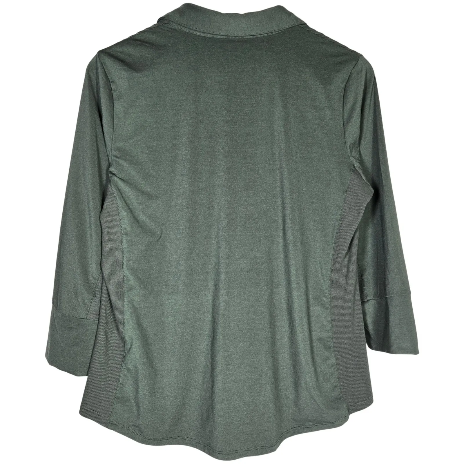 J.McLaughlin L Button Down Shirt Green 3/4 Sleeve Collared Stretch Pockets - Image 2
