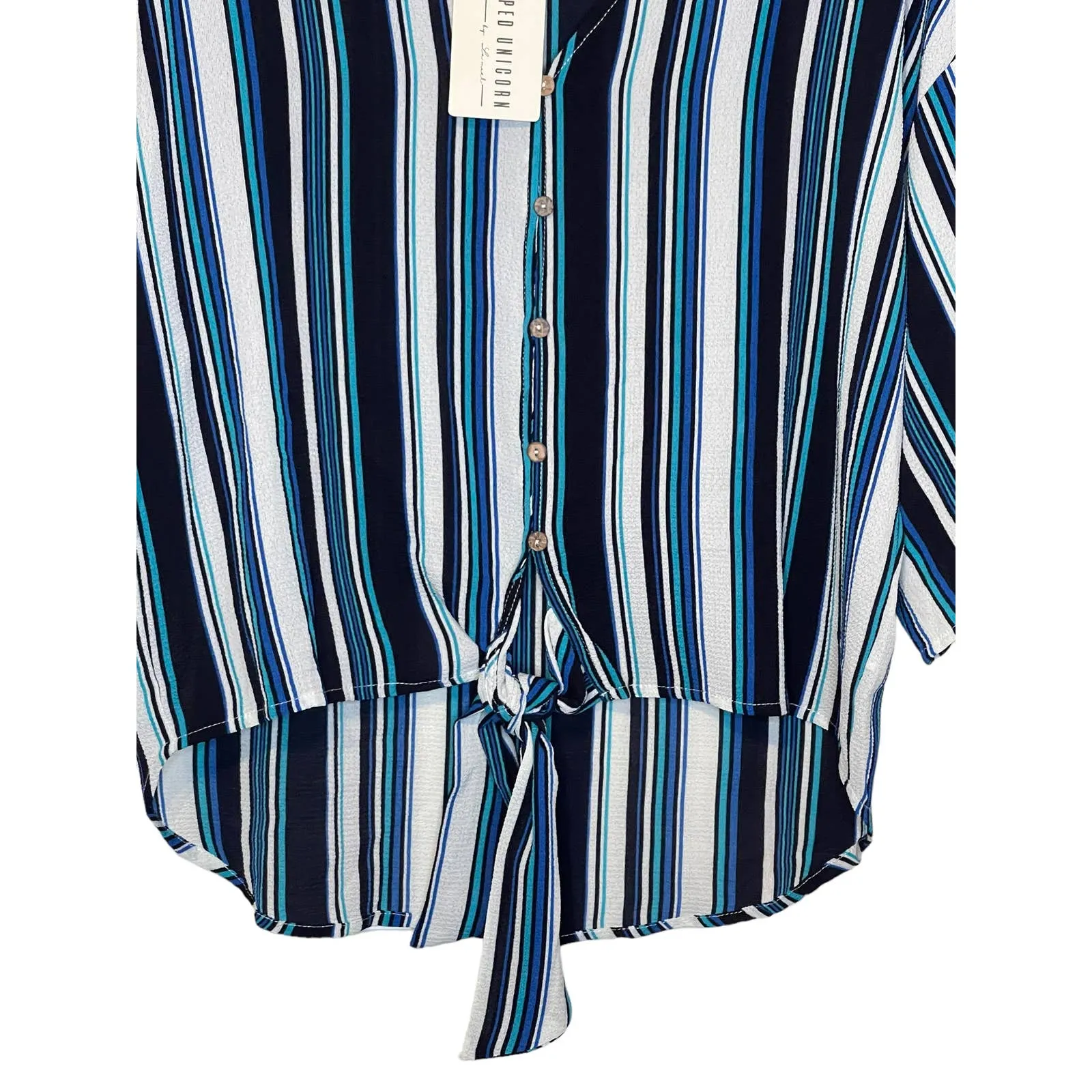 Hyped Unicorn‎ Women Stripe Tie Front V-Neck Top Hi-Lo Dolman Sleeve Small NWT - Image 5