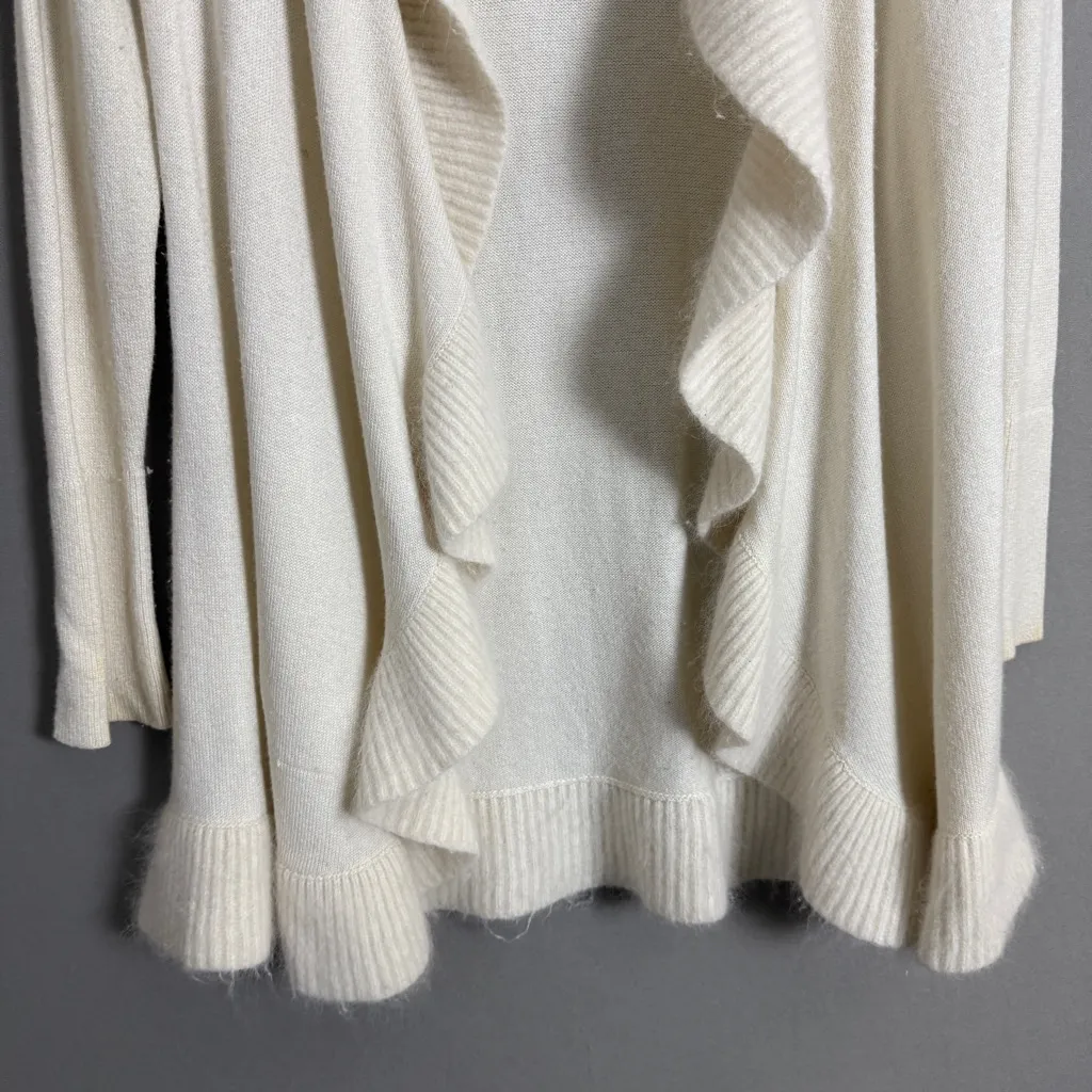 White‎ House Black Market sz M cream ruffle open cardigan - Image 3