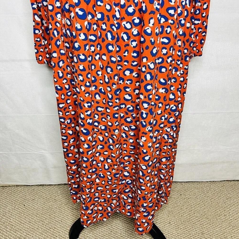 NWOT Graceatwood The Drop Fire Red Animal Print Tie Neck Dress Sz M Size M - Image 3