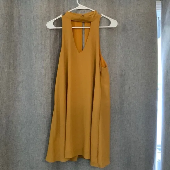 Lulus Groove Thing golden yellow swing dress with a mock neck and front cutout - Image 2