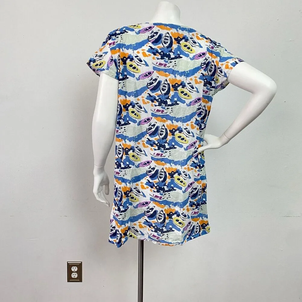 Boden Women's V-Neck 100% Cotton Boat Print Mini Kaftan Dress Size 8 - Image 5