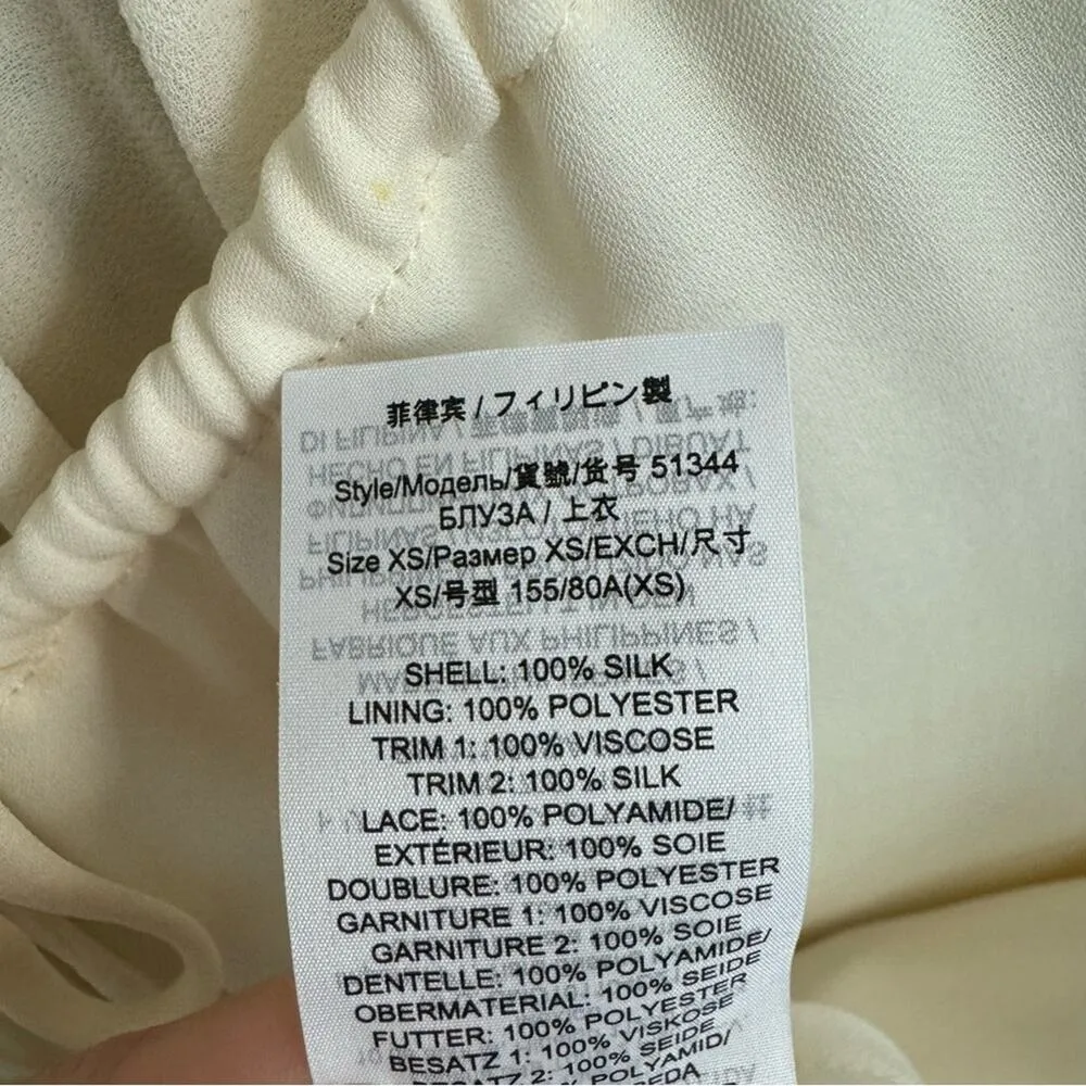 Tory Burch Cream Silk Sheer Willow Long Sleeved Blouse Size XS - Image 9