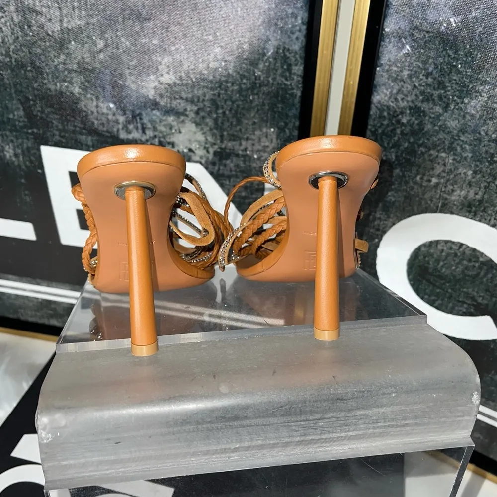 Amina Muaddi x Fenty Braid Me Up Sandals In Brown - Image 8