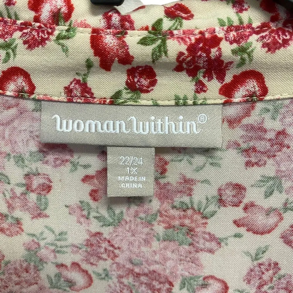 Woman Within Plus 1X 22/24 Floral Blend Button Down Rolled Up Sleeve Top Blouse - Image 7