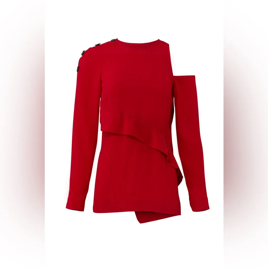 Proenza Schouler Women's Deep Red Cold Shoulder Long Sleeve Blouse Size 6 - Image 4