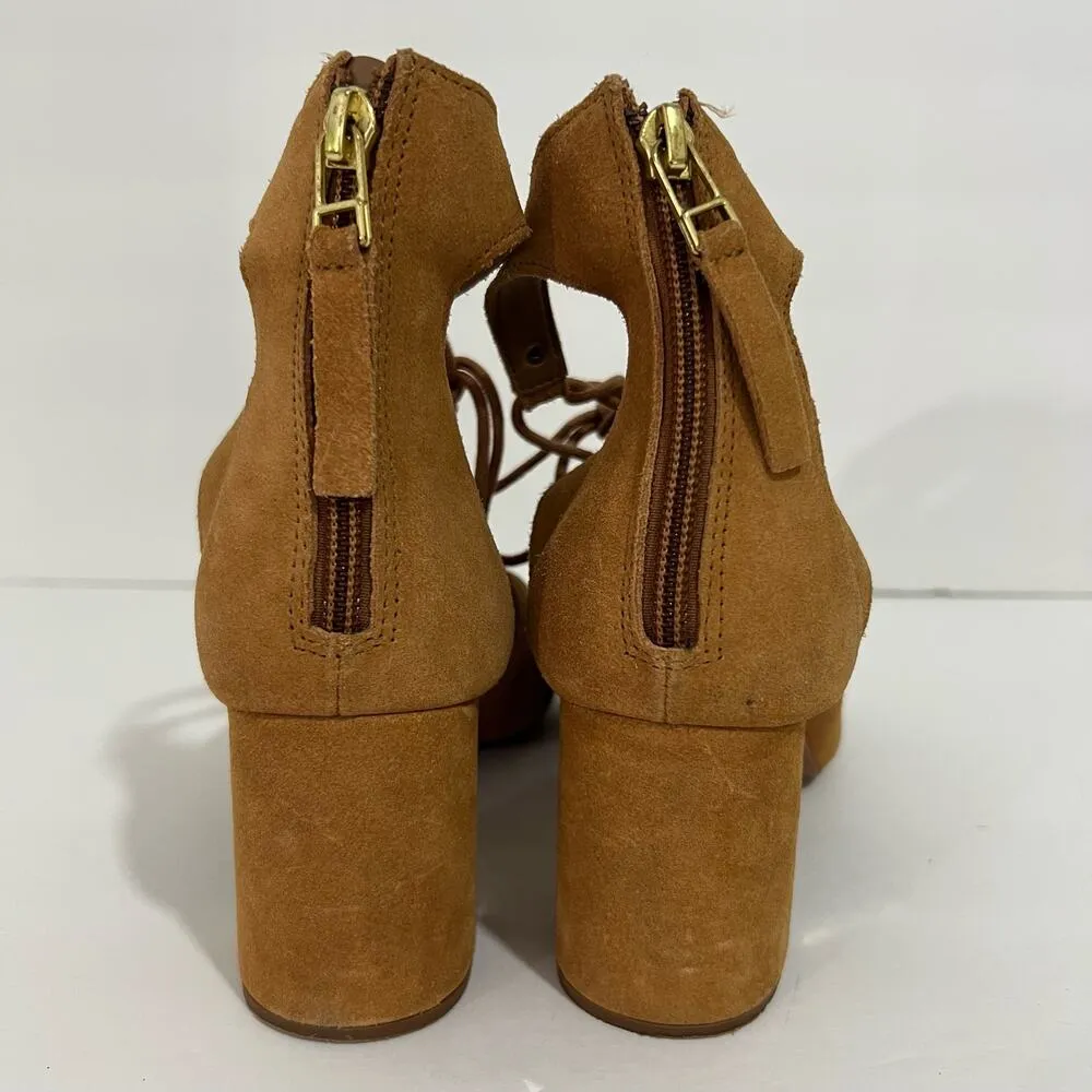 Stradivarius Lace Up Block Heels Camel Brown & Gold Size 38 - Image 4