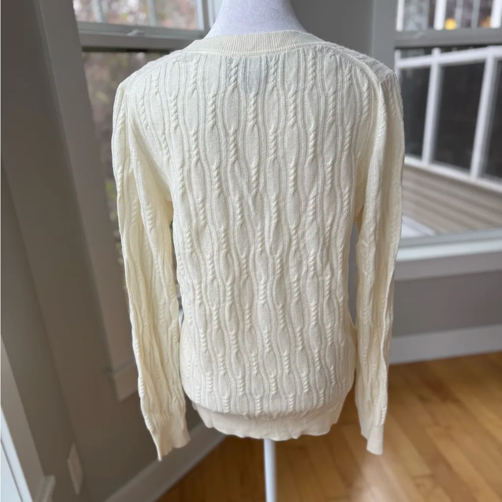 Banana Republic Filpucci Yarn Ivory Cream Cable knit Crewneck Sweater Sz M - Image 3