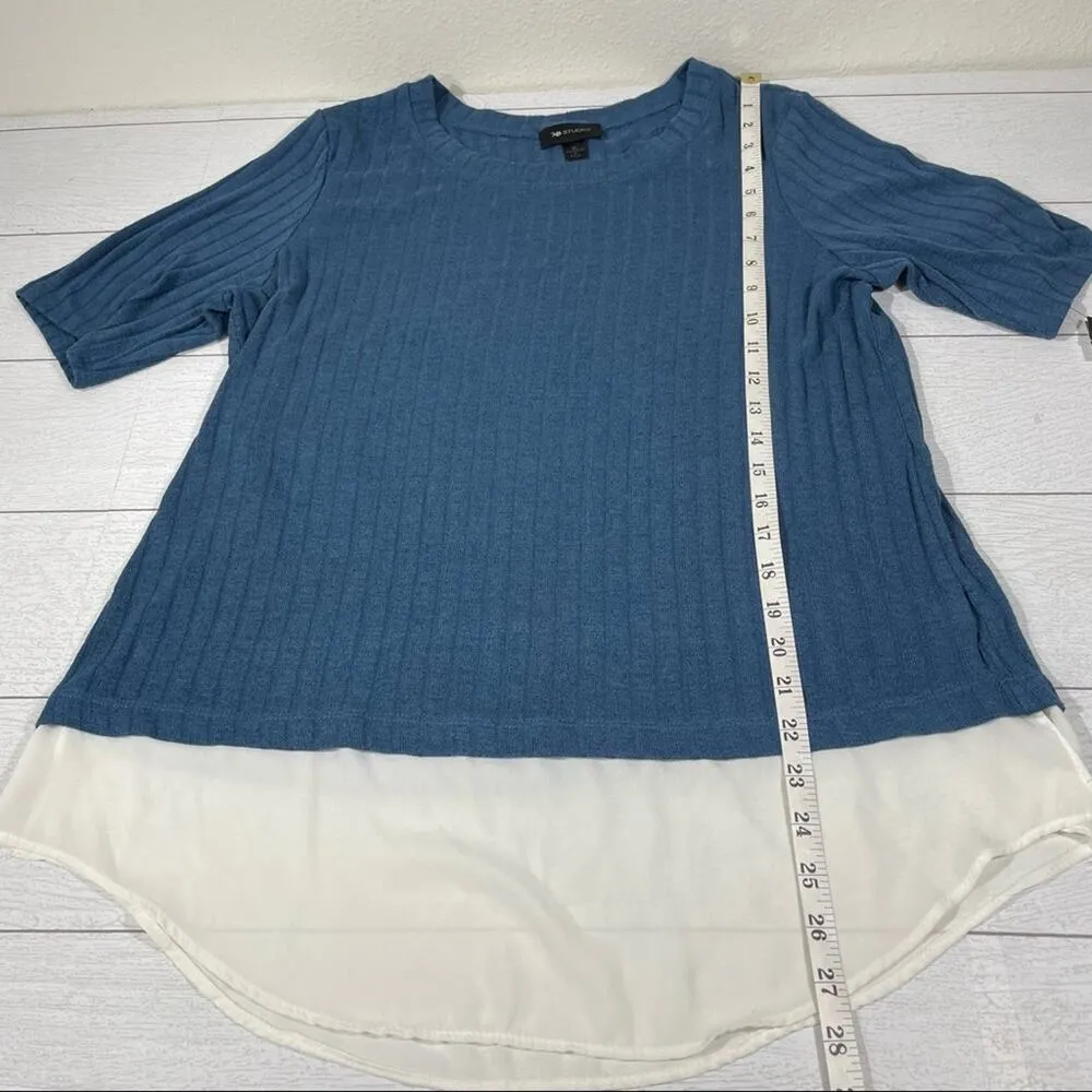 AB STUDIO Slate Blue Knit Sweater With Faux Undershirt Size XL NWT - Image 3