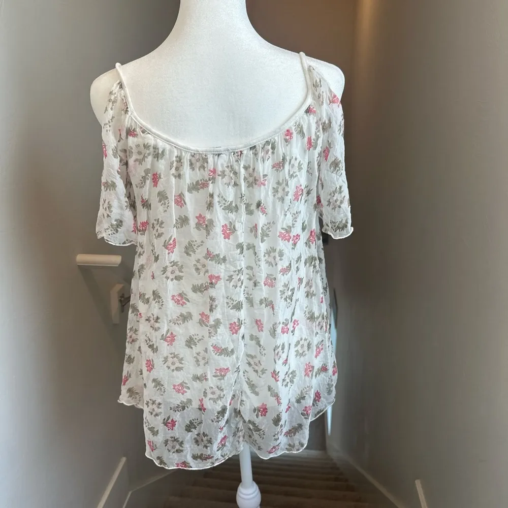 Dolce Ragazza Sz Small Pink Green Floral Cold Shoulder Top Made in Italy - Image 2