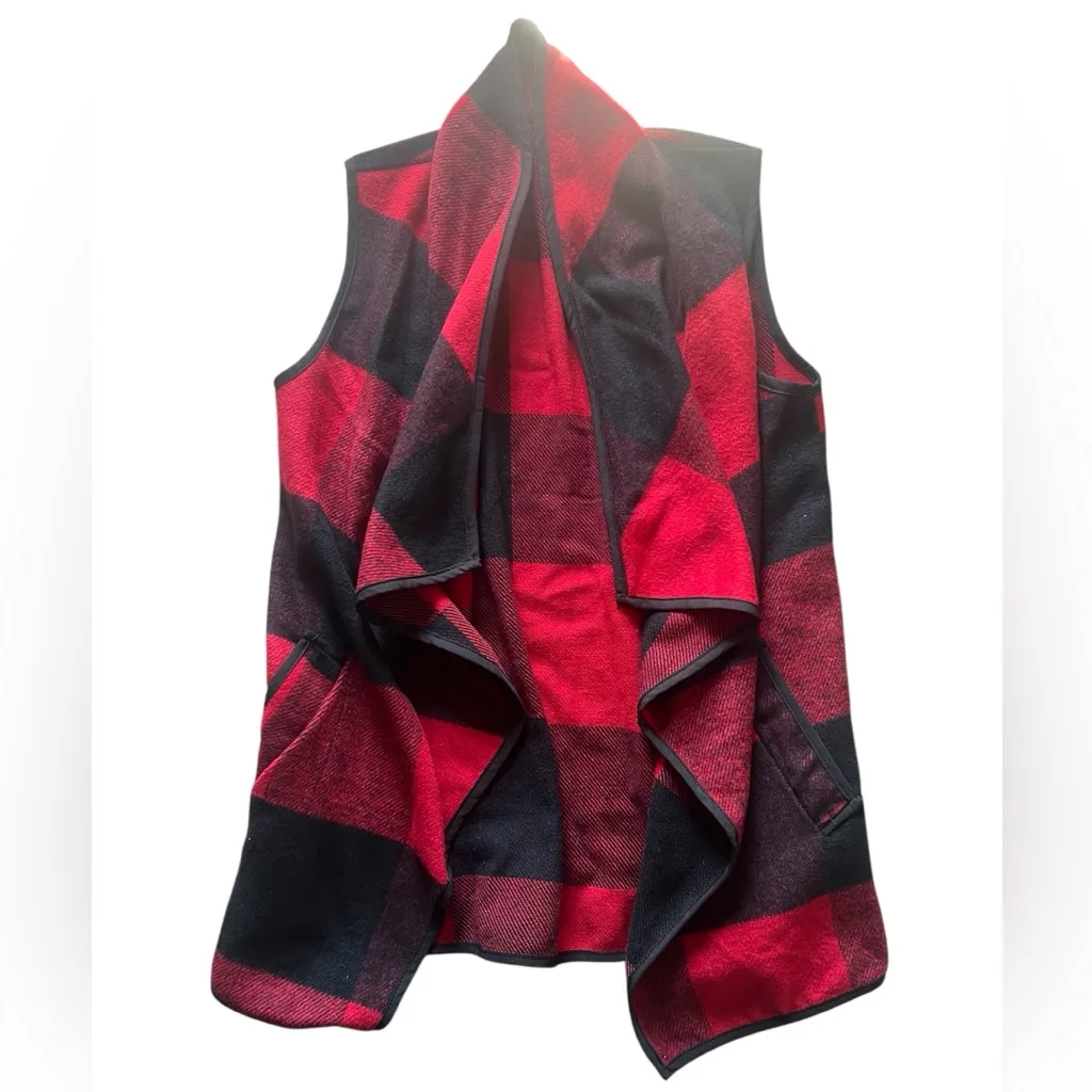 Women’s Buffalo Plaid Open Vest | Small Red - Image 2