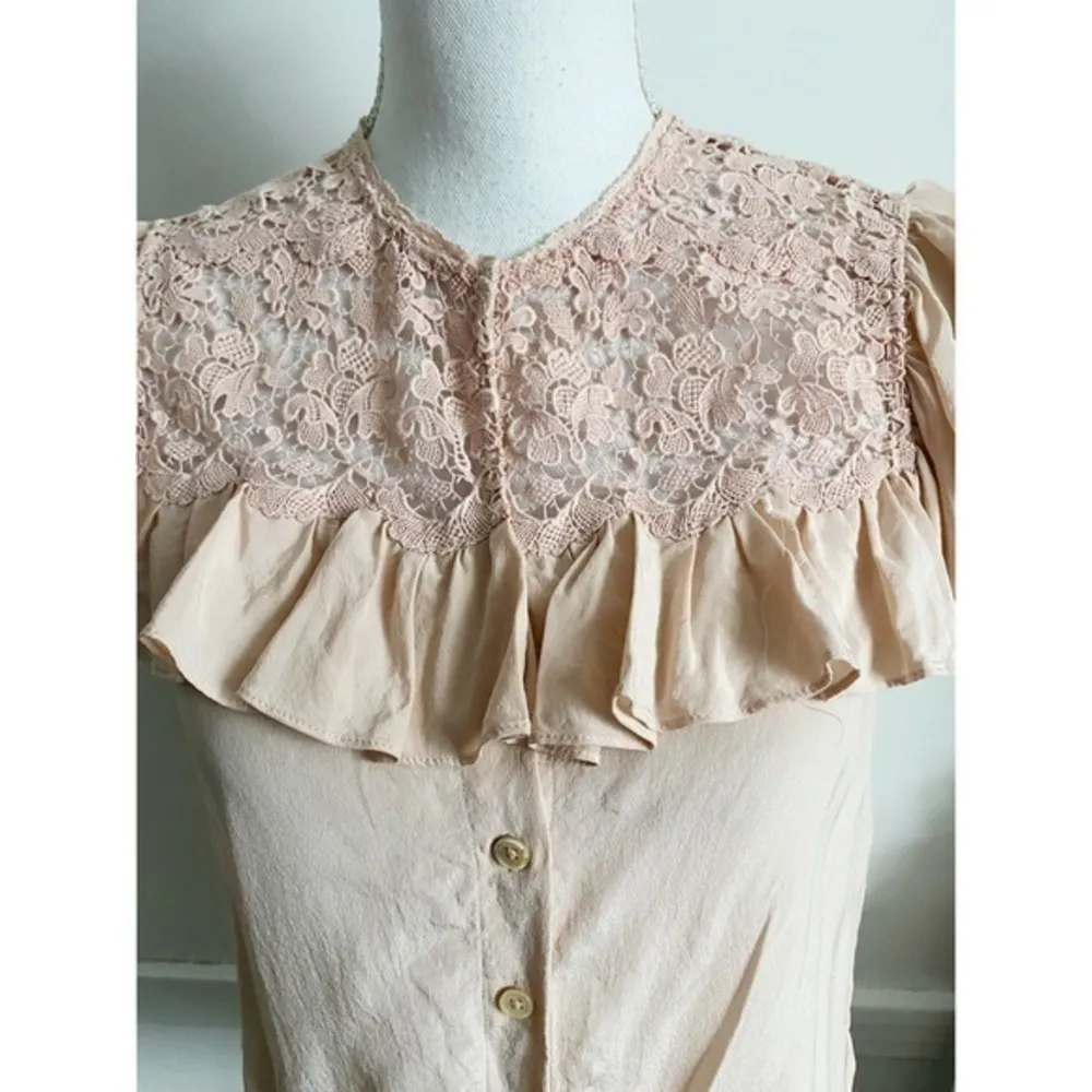 Rebecca Taylor • Light Pink Lace Ruffle Silk Top - Image 94
