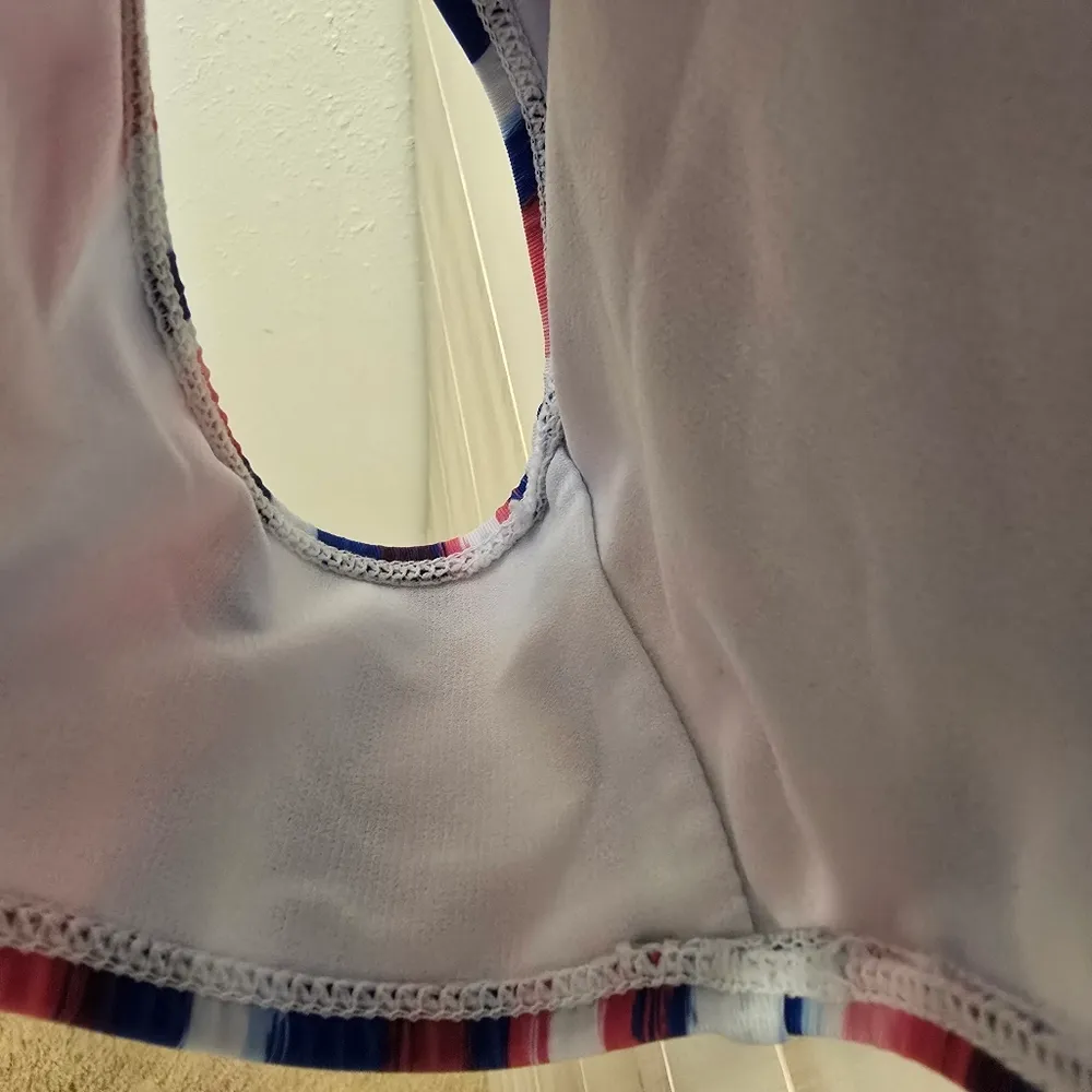 {M} Catherine Malandrino Striped Printed One Piece Swimsuit Pink Blue White - Image 8