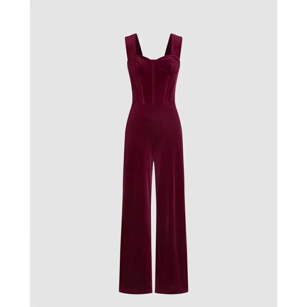Cider  Velvet Retro Solid Wine Jumpsuit - Image 8