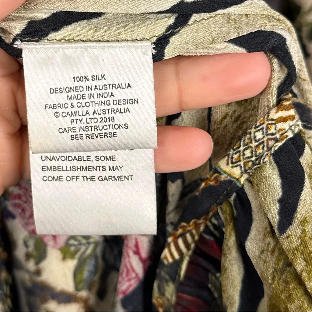 CAMILLA 100% Silk A-line Off the Shoulder Gems Boho Frill Dress Women’s Sz M - Image 13