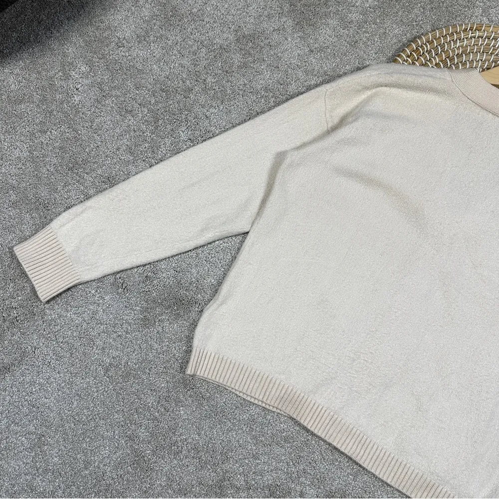 Joie Button Front Cardigan Sweater Longsleeve V-Neck Soft Fuzzy Cozy in Beige L - Image 8