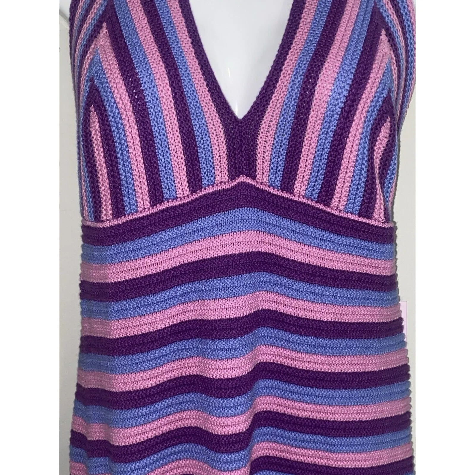 Wild Fable Crochet Purple Pink Blue Striped Halter Sundress Knit Size L  29pky - Image 11