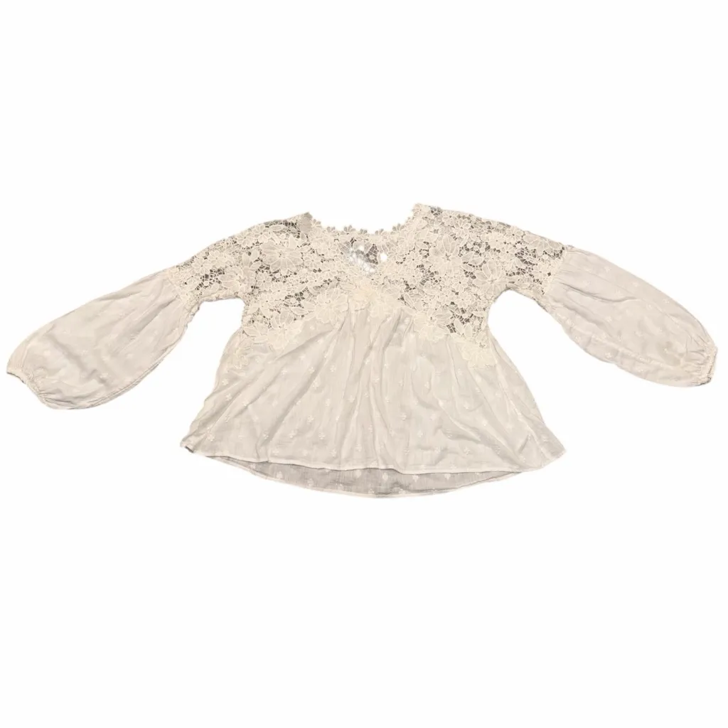 Free People White Floral Crochet Lace Long Sleeve Semi Sheer Lina Top size XS - Image 4