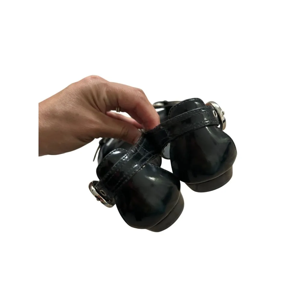 STUART WEITZMAN Black Patent Leather Peeptoe Buckle Flats Size 6.5 - Image 5