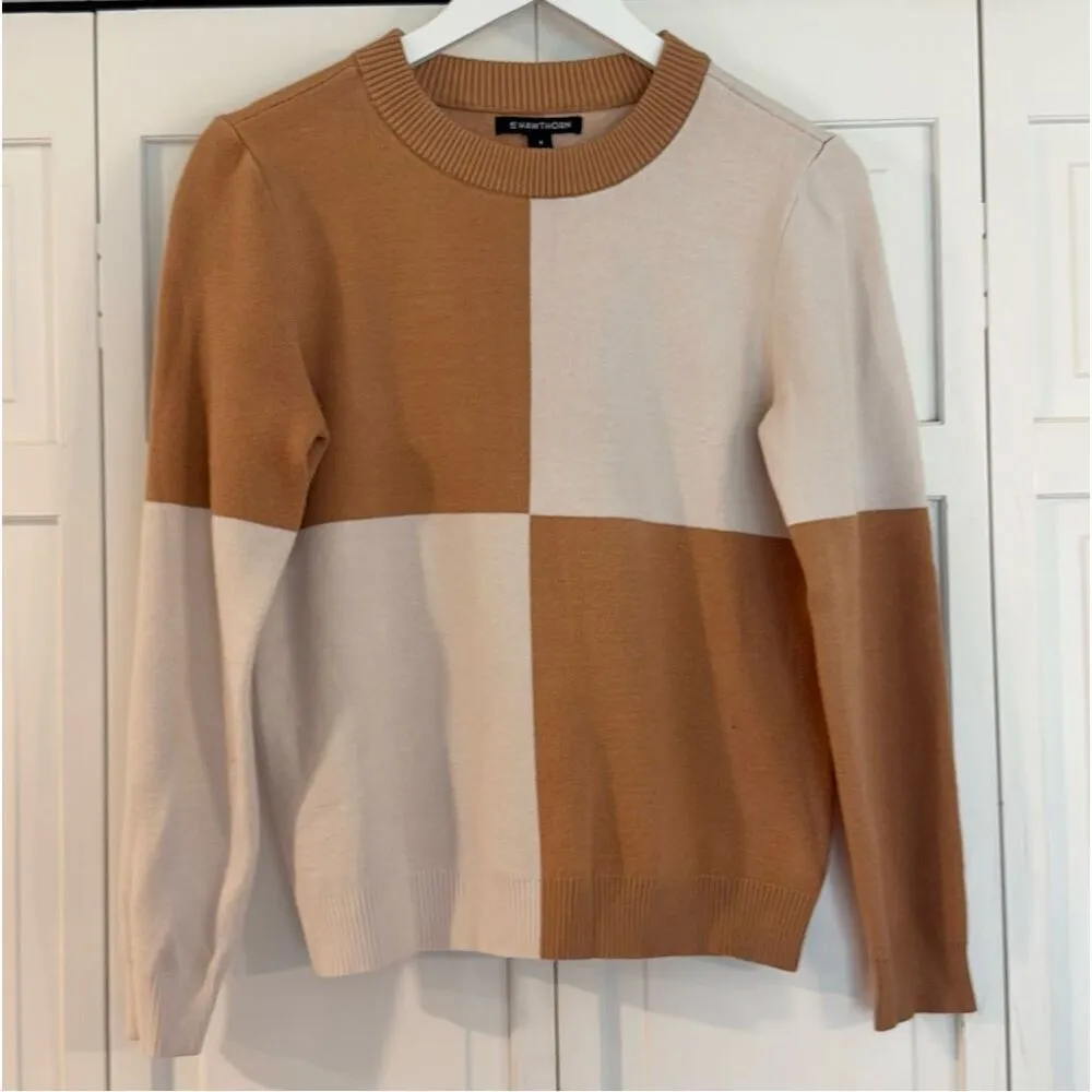 41 Hawthorne checkered colorblock crewneck sweater small White - Image 9
