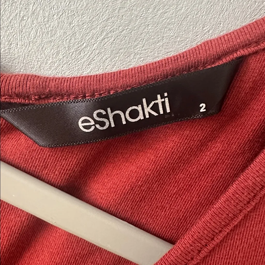 eShakti Red Fit & Flare‎ Cotton Spandex Short Sleeve Dress - Image 2