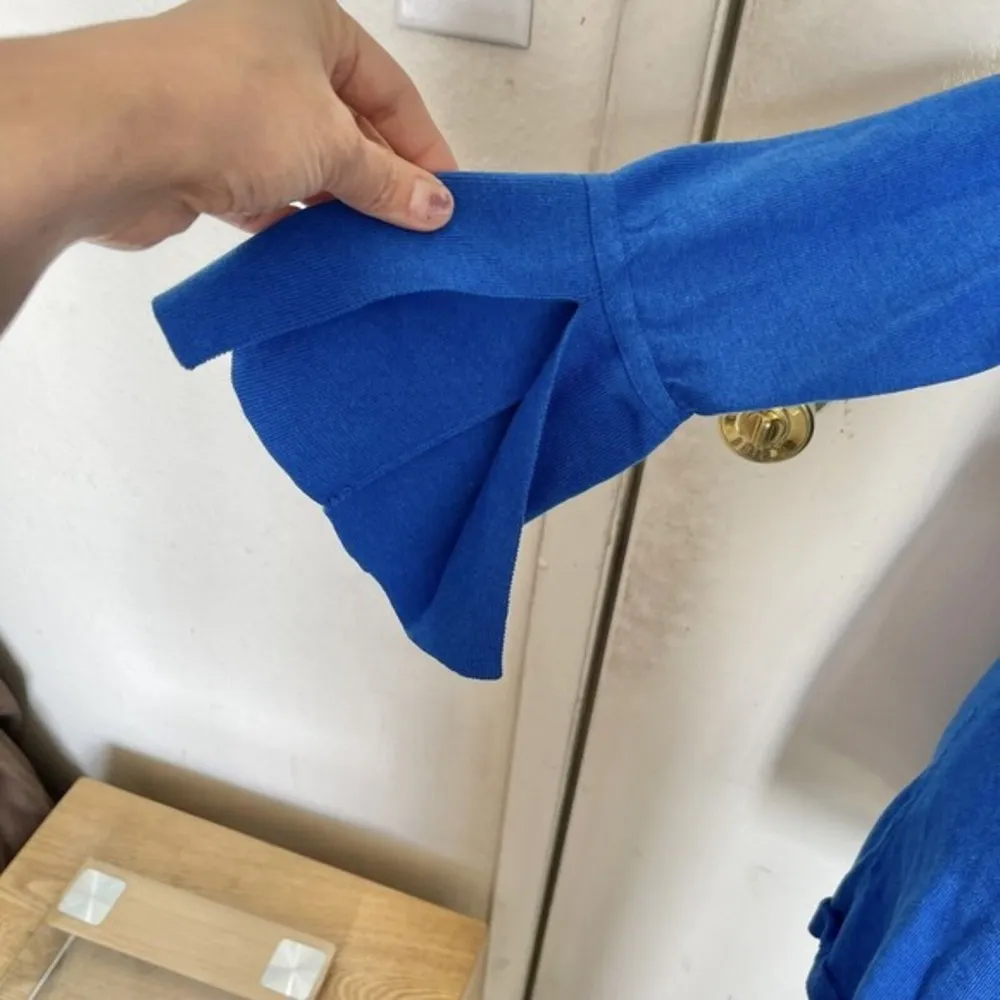 Talbots Womens Open Cardigan Knit Blue Sz Small Spring Easter Flared Slit Sleeve - Image 7