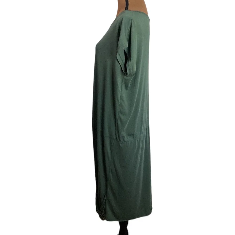 Banu Bora maxi fringe loop hem casual dress in deep forest green size S - Image 4