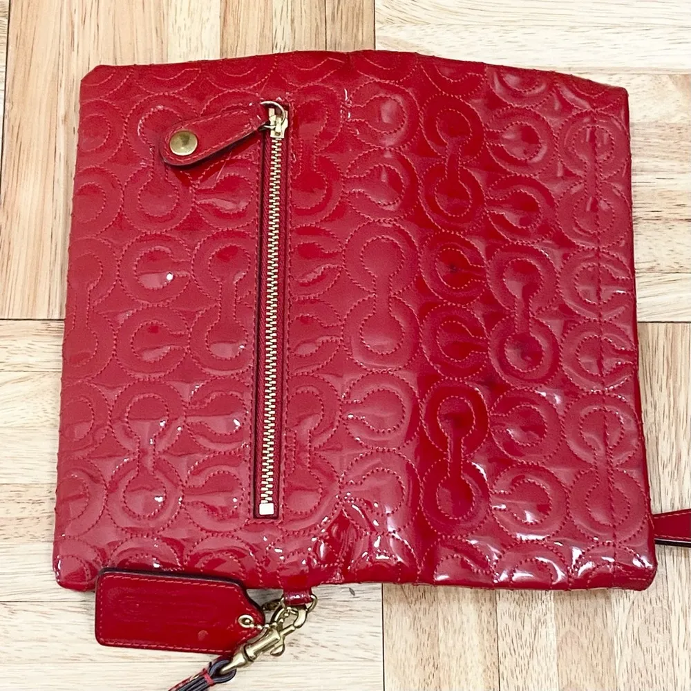 COACH 42965 Gramercy Red Embossed Patent Leather Wristlet Clutch Bag - Image 3