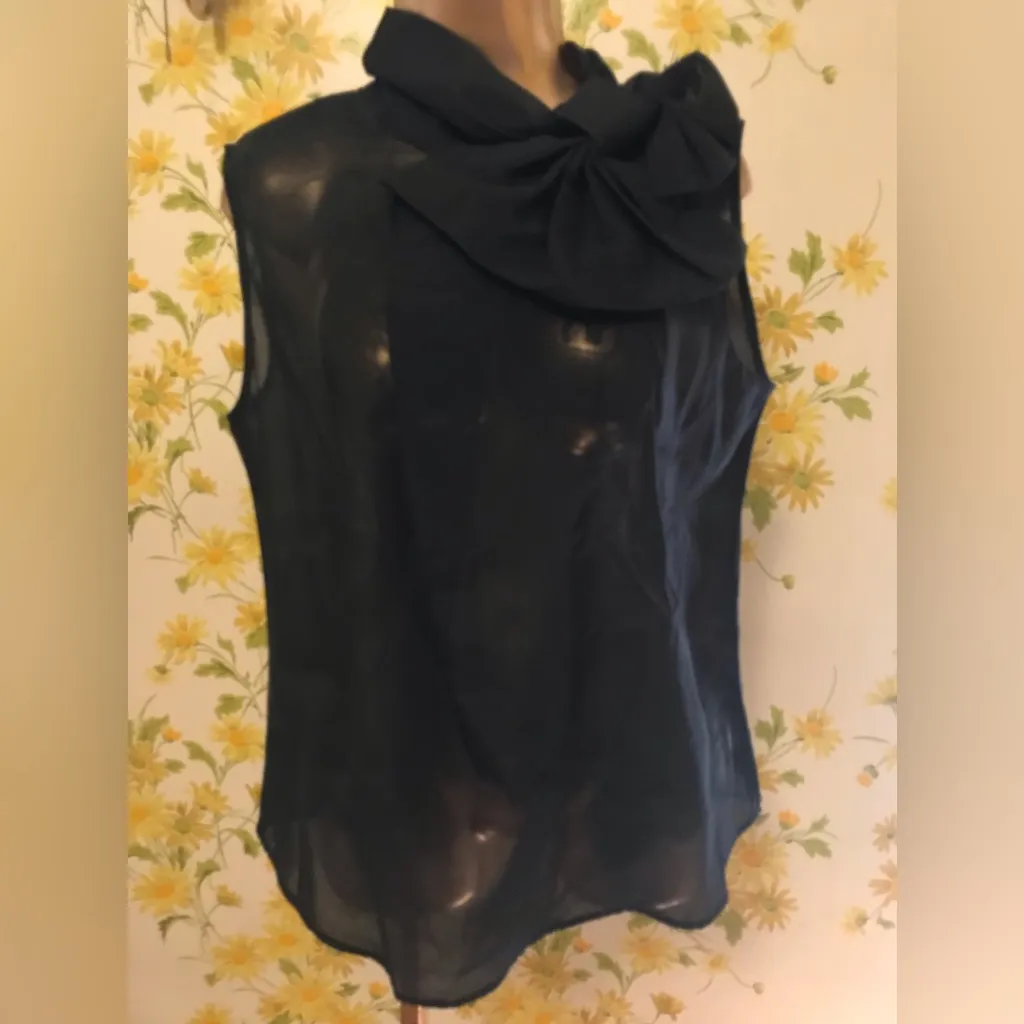 Bow Knot Sheer Sleeveless Black Blouse size M - Image 11
