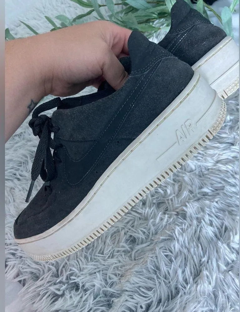Nike Womens Air Force 1 Sage Night Black Suede Chunky Platform Sneakers - Image 10