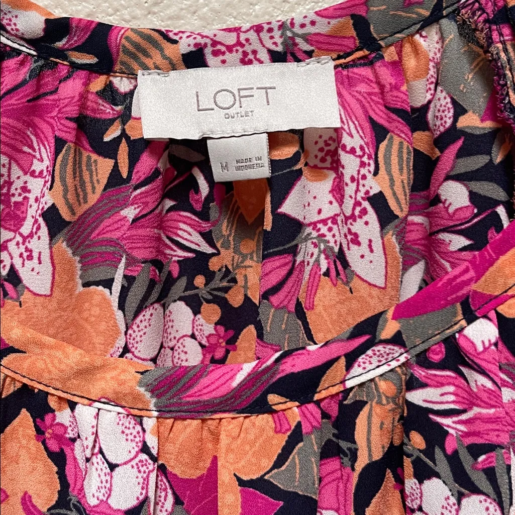 LOFT Vibrant Pink and Orange Floral Top MEDIUM - Image 2