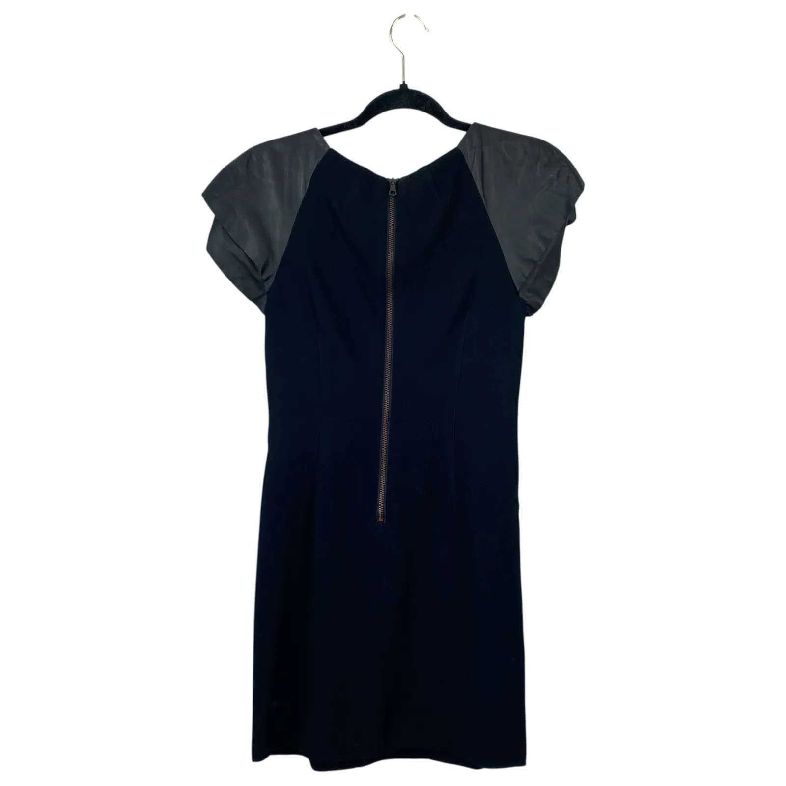 RAG & BONE Black Mini Dress Lamb Leather Edgy Moto LBD Party Sexy Size 2 - Image 2