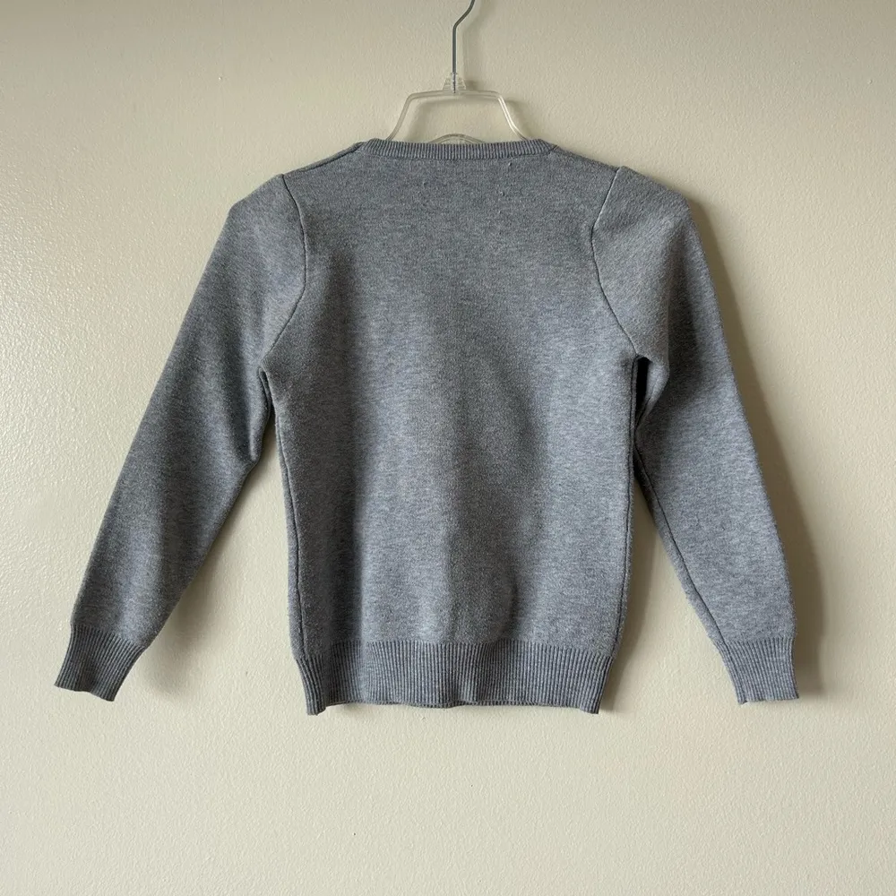 Light gray embroidered pink roses pullover sweater winter fall spring - Image 3