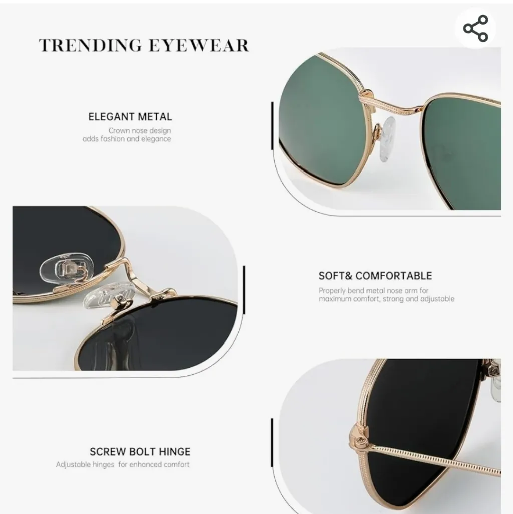Sunglasses 3 in package like listed . Trendy metal frame hexagon uv protection n Green - Image 2