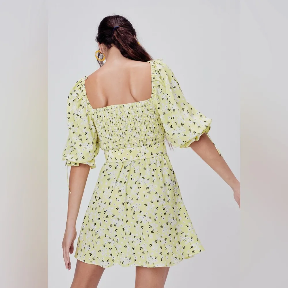 For Love & Lemons Chrysanthemum Mini Dress Lemonade Yellow Floral Medium - Image 2