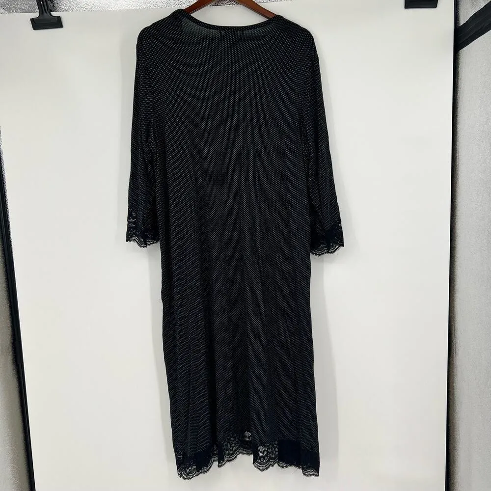 Soma light weight black & white polka dot robe lace cuff sleeve size large - Image 4