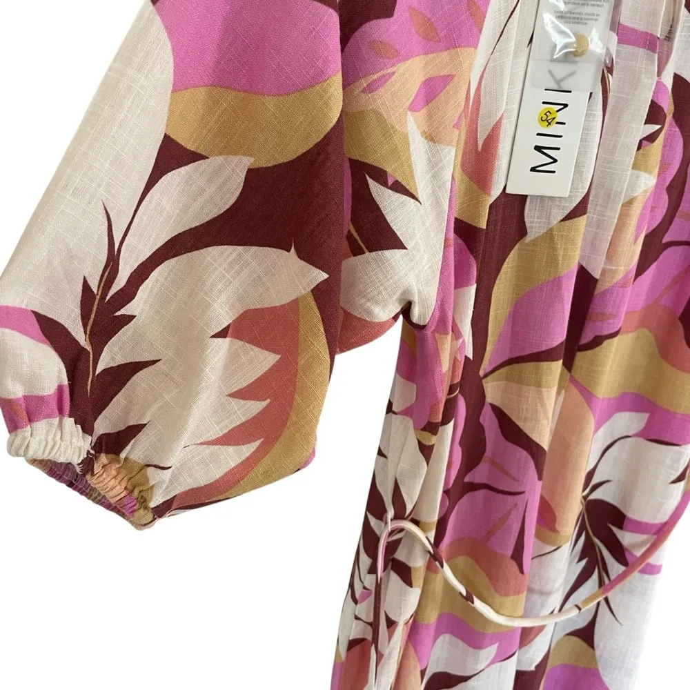 MINKPINK Kali Mini Dress Linen Blend Floral Lightweight Tie Waist - Image 10